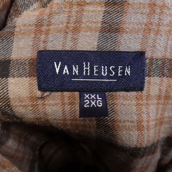 VAN HEUSEN NEUTRAL PLAID BUTTON DOWN FLANNEL SHIRT MENS SIZE 2XL XXL - Picture 6 of 7